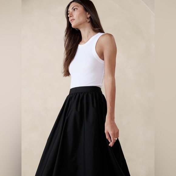 NWT! Banana Republic Black Ariella Poplin Midi Skirt - Size 14 🦩 - Picture 3 of 6